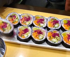 The "Salade Kimbap" (seasoned vegetables kimbap rolls). at Little Seoul Restaurant in Paris