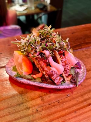 Karaage mushroom sushi tacos - ask for the vegan versionn  at Oi Izakaya in Burleigh Heads