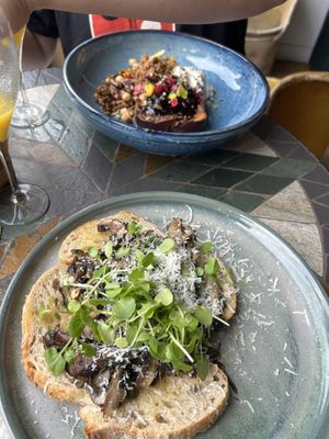 mushroom truffle toast and french toast with mimosas  at The Nest  in South West London