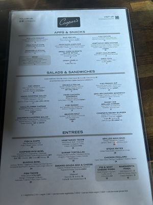 Food menu  at Cooper's in Beacon