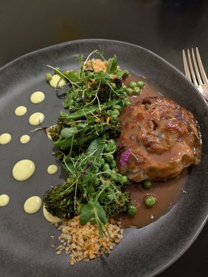 Mushrooms, gravy and greens at roots in Porto