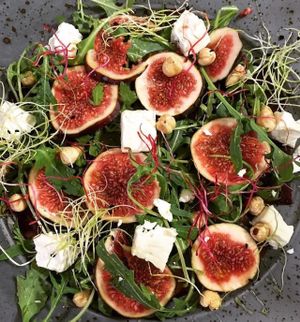 Salad with beetroot, figs, feta cheese and hazelnuts at Estrella in Prague