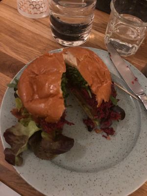 Beet Burger sans mayo sauce  at Estrella in Prague
