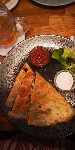 Quesadillas with sour cream & salsa at Estrella in Prague