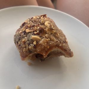 Half eaten (couldn’t wait!) hazelnut pain au choc   at Yonder   in Keswick