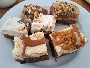 From top- hazelnut pain au chocolat, carrot cake, and sticky toffee biscoff cake. All cute in half before I remembered to take a photo at Yonder   in Keswick