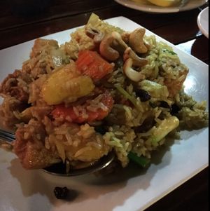 pineapple fried rice with fried tofu (minus egg) at Zen Bistro in Daytona Beach