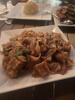 Spicy pad Thai ( make sure to mention your vegan, remove egg and fish / or oyster sauce ) I added veggies and tofu   at Zen Bistro in Daytona Beach