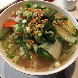 custom vegan noodle bowl with extra veggies  at Zen Bistro in Daytona Beach