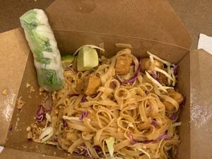 Vegan Fried Tofu Pad Thai the o e fresh roll left for the picture lol at Zen Bistro in Daytona Beach