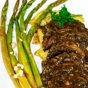 Portobello Mushrooms Steaks and Lemon Garlic Asparagus at Little Green Forks in Duarte