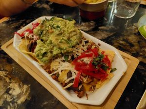 Vegan nachos (yum!) at Café de Ratas in Madrid