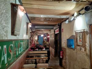 Interior / old greengrocer's signage left at Café de Ratas in Madrid