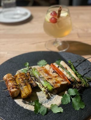 Grilled vegetable skewers. You can enjoy various veggies in one   at Monk's Butcher - Dosan in Seoul