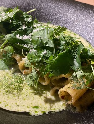 Pistachio green pasta. Creamy and Fresh  at Monk's Butcher - Dosan in Seoul