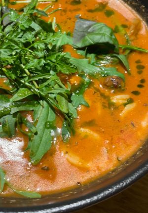Tomato Chili Lentil Pasta with Orecchiette pasta. So filling, so stuffed  at Monk's Butcher - Dosan in Seoul