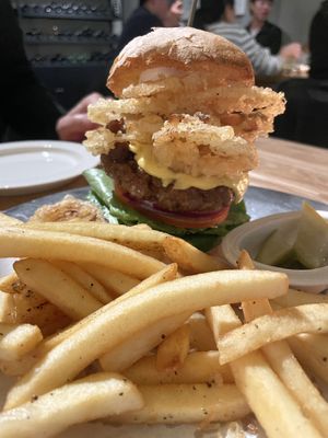Burger with fries  at Monk's Butcher - Dosan in Seoul