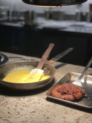 Burger is getting ready   at Monk's Butcher - Dosan in Seoul