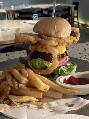 Crazy onion fried in the burger. It is perfect choice when you have craving for the burger!   at Monk's Butcher - Dosan in Seoul