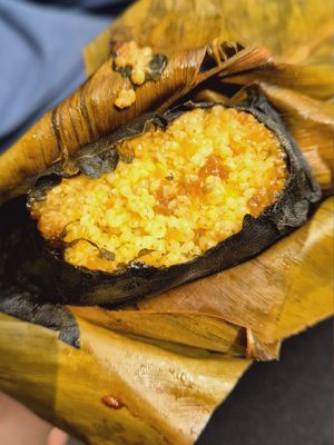 Inside vegan xiaomi bao (millet wrap) at Xinxiang Snack Bar in Alishan