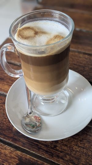 Cappuccino with Soy milk (11 PEN) at Casona Salen in Arequipa