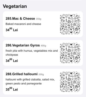 The vegetarian menu  at La Bottega Beer & Grill in Arad