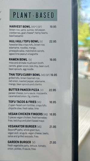 Menu  at Romers   in North Vancouver