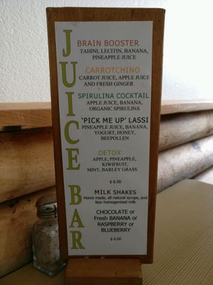 juice menu at Fine Fettle Cafe in Taupo