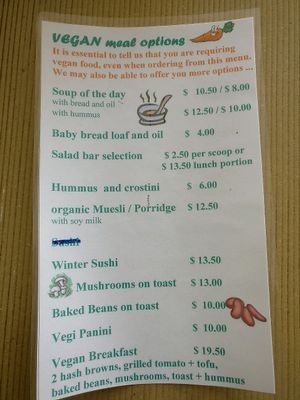 vegan menu at Fine Fettle Cafe in Taupo