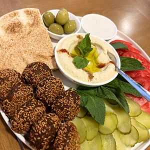 Falafel platter. Falafel, hummus and tahini sauce are super duper yummy! at Vertigo in Yerevan