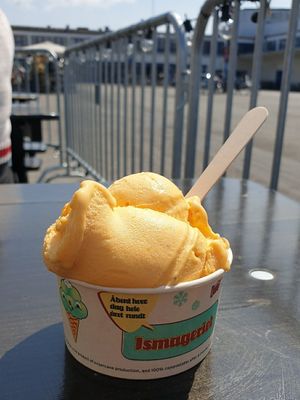 Havtorn sorbet (sea buckthorn) at Ismageriet - Kødbyen in Copenhagen