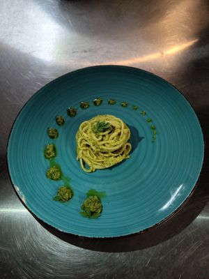 Pesto di Brezza Estiva (Summer breeze pesto):
Linguine with Spinach and Pistachio Pesto. Fresh and tasty. at Tiger Lily Ghost Bistro in Williamsport