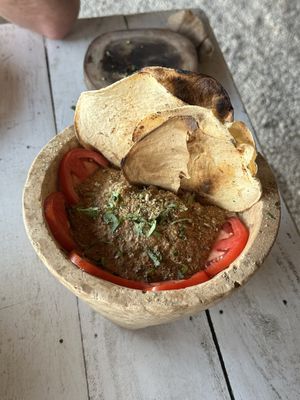 Sikil pak (traditional Mayan dip)  at Restaurant Raices Balche in Tulum