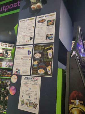 Menus at Cosmic Jo's Galactic Trading Outpost in Norwich