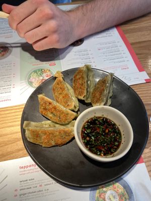 vegan gyozas at Wagamama - Spinningfields Square in Manchester