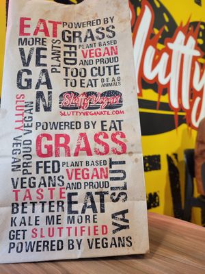 Their to-go bag  at SluttyVegan Bleecker St in New York City