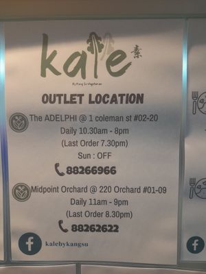 Opening hrs at Kale by KangSu - Midpoint Orchard - 康素 in Central Singapore