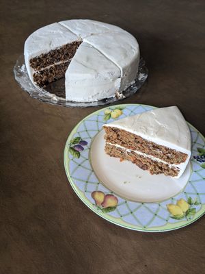 Delicious carrot cake with a lemon "buttercream" frosting at Melanie's Sweet Treats in Petaluma