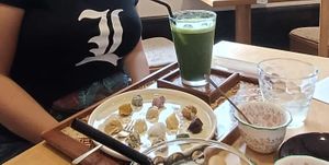 Matcha and a selection of beans based sweets   at Magosan Sohonke in Hakone