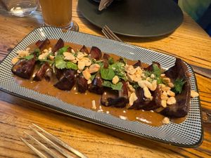 Eggplant with Peanut Sauce at Les Tontons Veg - Paradis in Paris