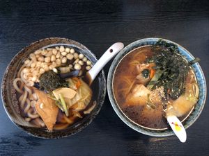 Udon (left) and ramen (right) at Kinatei 喜菜亭 in Nara