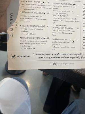 Vegetarian symbol on the menu  at Consuelo in Gainesville