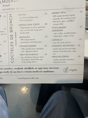Vegan symbol on the menu  at Consuelo in Gainesville
