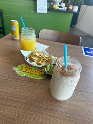 Mango augua fresca and horchata   at La Jacka Restaurant in Fresno