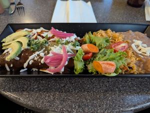 Enchiladas Combo with rice and beans at La Jacka Restaurant in Fresno