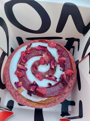 Raspberry marzipan swirl at Donutelier - Charing Cross Road in London
