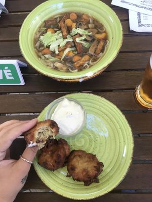 fried onion snack and ramen at Vega Heaven in Kosice