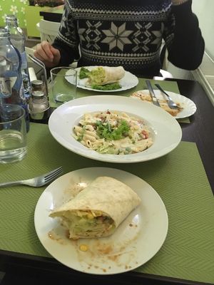 Wrap and vegan pasta sallad  at Vega Heaven in Kosice