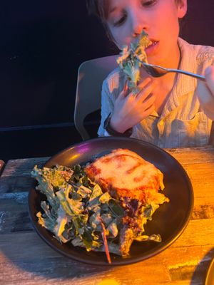 Lasagne! Everyone enjoyed it including non vegan family members at Marcello's Plant Based Pizza in Cabo San Lucas