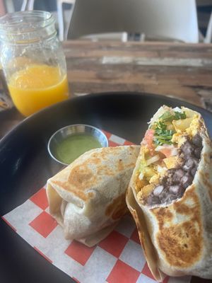 Breakfast burrito, exactly what you would expect and love! at Marcello's Plant Based Pizza in Cabo San Lucas